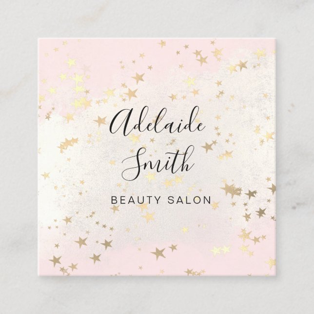 FAUX foil stars on pink watercolor Square Business Card (Front)