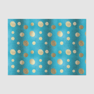 Faux Foil Turquoise & Gold Polka Dots Tissue Paper