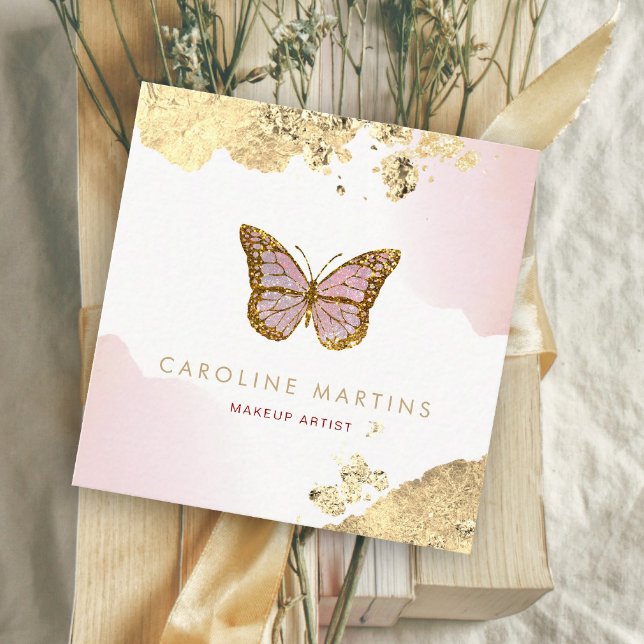 FAUX foil watercolor blush butterfly Square Business Card (Creator Uploaded)