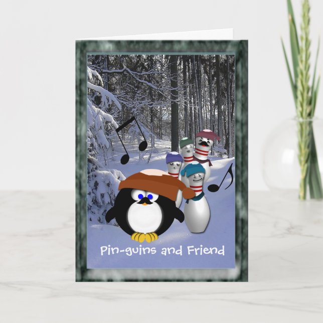 Faux Framed Pin-guins and Friend Holiday Card (Front)