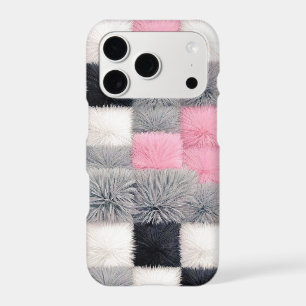 Faux Fur Patchwork Phone Case   Pink Grey Black 