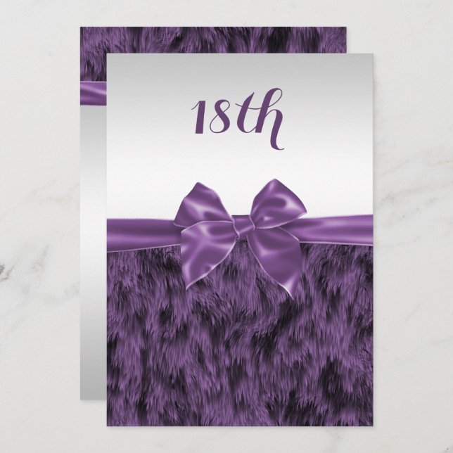 Faux Fur & Purple Bow 18th Birthday Invitation (Front/Back)