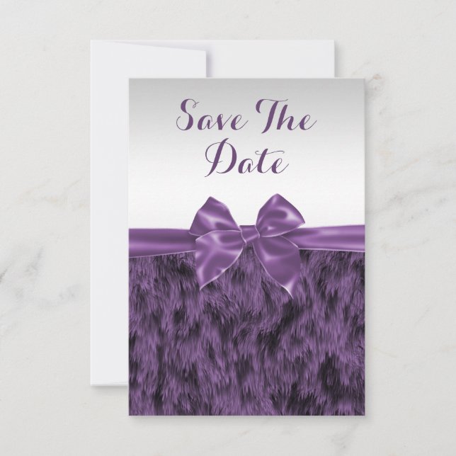 Faux Fur & Purple Bow Birthday Save The Date (Front)