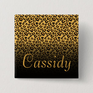 Faux Fur Wild Leopard Print with Gold Name 15 Cm Square Badge