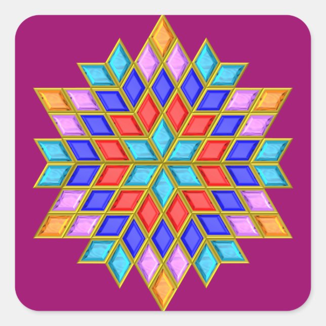 Faux Gemstone Star Quilt Square Sticker (Front)