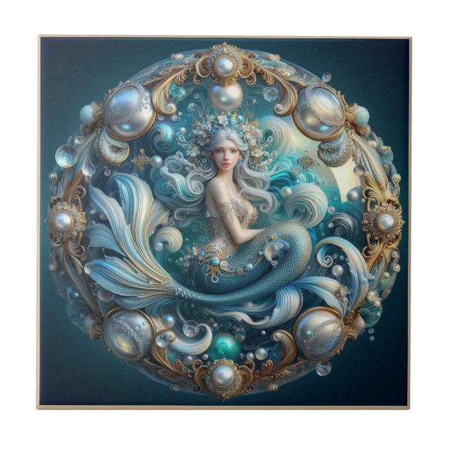 Faux Gemstones Mermaid | Art Nouveau 3D Effect Tile (Front)
