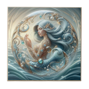 Faux Gemstones Mermaid   Art Nouveau 3D Effect Tile