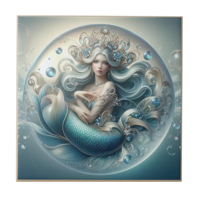 Faux Gemstones Mermaid | Art Nouveau 3D Effect Tile (Front)
