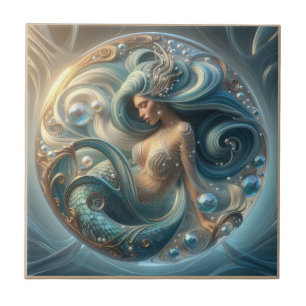 Faux Gemstones Mermaid Art Nouveau 3D Effect Tile