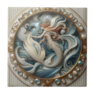 Faux Gemstones Mermaid Art Nouveau 3D Effect Tile