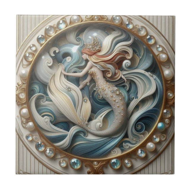 Faux Gemstones Mermaid | Art Nouveau 3D Effect Tile (Front)