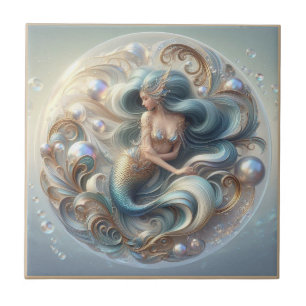 Faux Gemstones Mermaid Art Nouveau 3D Effect Tile