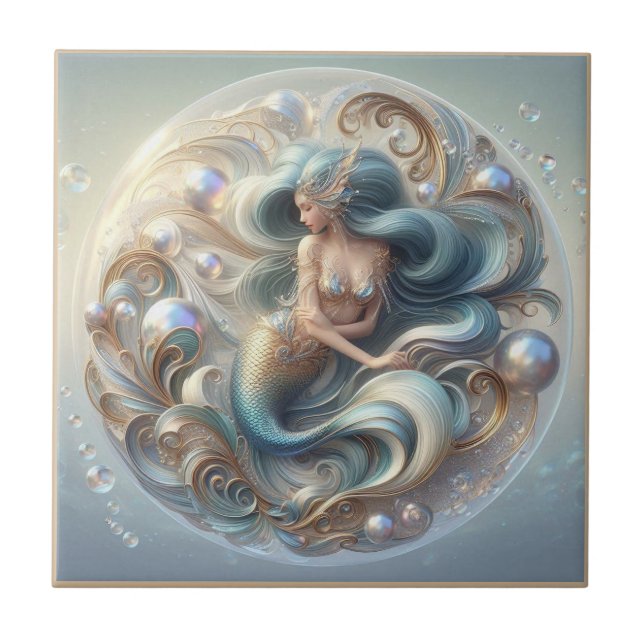 Faux Gemstones Mermaid | Art Nouveau 3D Effect Tile (Front)