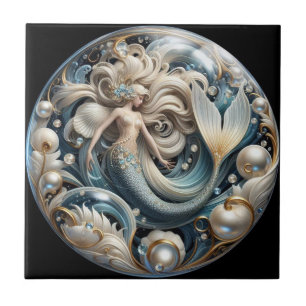 Faux Gemstones Mermaid Art Nouveau 3D Effect Tile