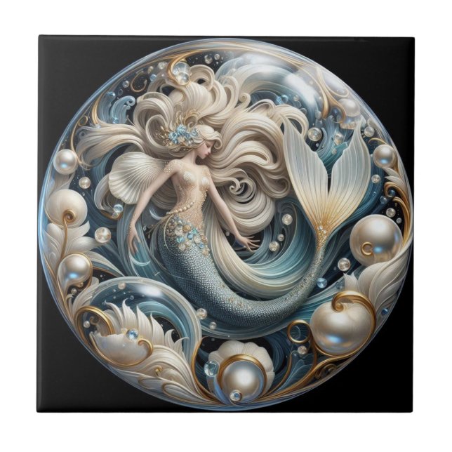 Faux Gemstones Mermaid | Art Nouveau 3D Effect Tile (Front)