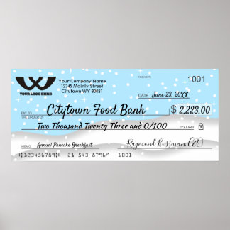 Faux giant charity check Christmas snowflakes Poster