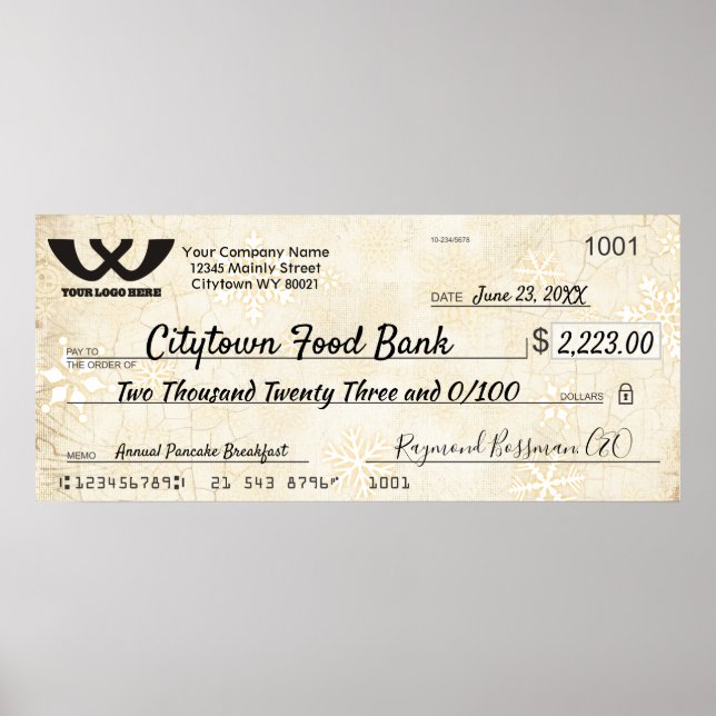 Faux giant charity check Christmas snowflakes Poster (Front)