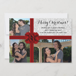 Faux Gift Box, 3-Photo Christmas Greeting Invitation