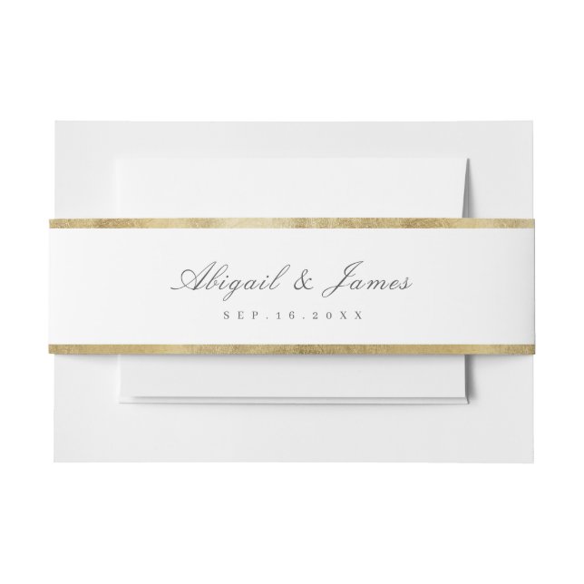 Faux gilded gold border simple wedding invitation  belly band (Front Example)