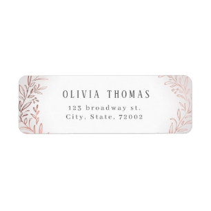 Faux gilded rose gold botanical return address