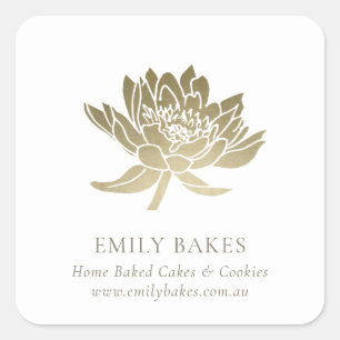 FAUX GLAM GOLD LOTUS FLORAL BUSINESS PROFESSIONAL SQUARE STICKER