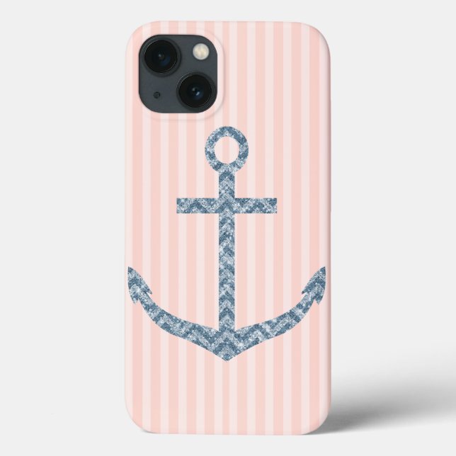 Faux Glitter Anchor with Pink Stripes Case-Mate iPhone Case (Back)