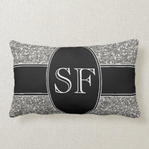 Faux Glitter and Black Monogram Lumbar Cushion