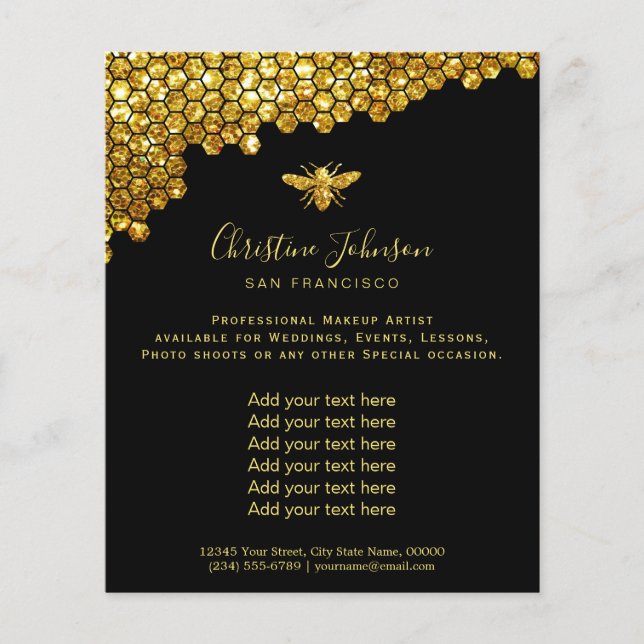 faux glitter bee honeycomb black background flyer (Front)