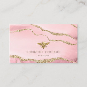 faux glitter bee on agate background business card