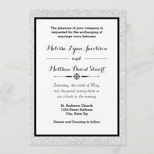 Faux Glitter & Black Framed - Wedding Invitation