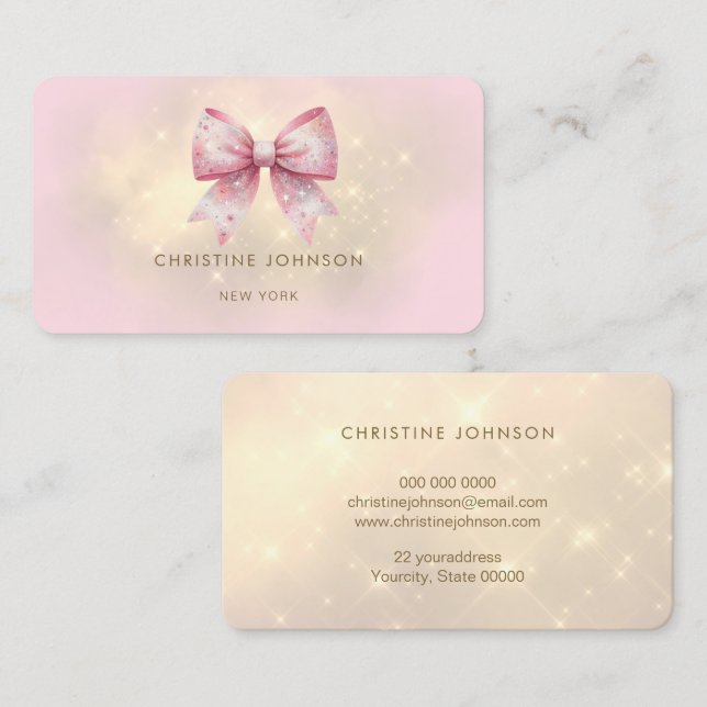faux glitter bow design business card (Front/Back)