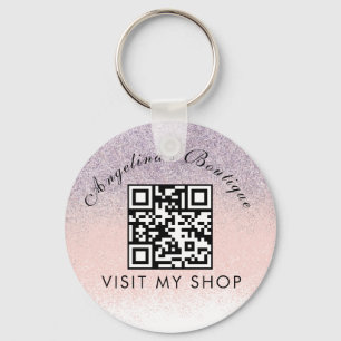 Faux Glitter Business QR Code Monogrammed   Key Ring