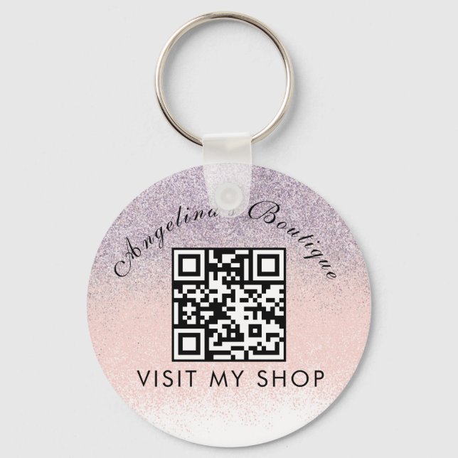 Faux Glitter Business QR Code Monogrammed   Key Ring (Front)