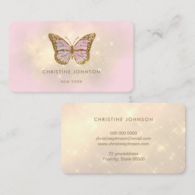 faux glitter butterfly design business card (Front/Back)