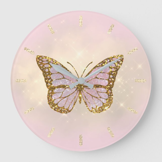 faux glitter butterfly large clock (Front)