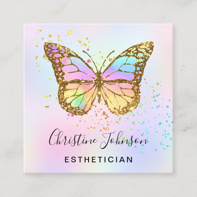 faux glitter butterfly logo square business card (Front)