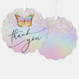 faux glitter butterfly thank you tree decoration card