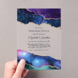 Faux Glitter Celestial Agate Rehearsal Dinner Acrylic Invitations