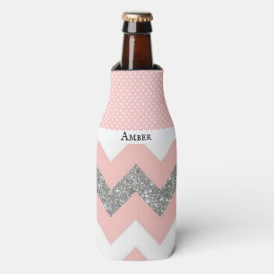 Faux Glitter Chevron and Polka Dots Bottle Cooler