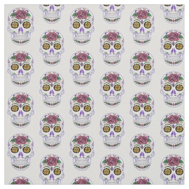 Faux Glitter Colourful Sugar Skulls Fabric (Swatch)