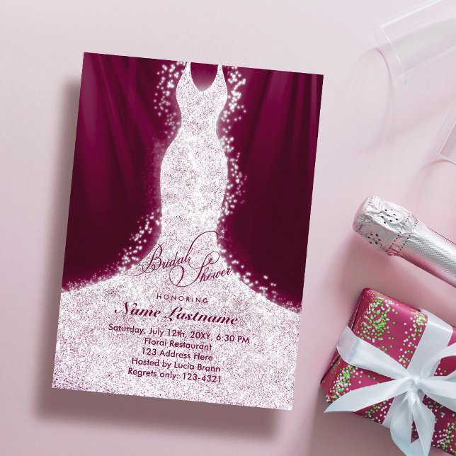 Faux Glitter Dress Burgundy Bridal Shower Invite (Creator Uploaded)