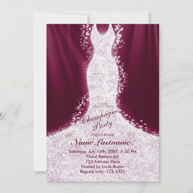Faux Glitter Dress Burgundy Party Invite (Front)