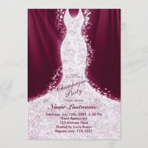 Faux Glitter Dress Burgundy Party Invite