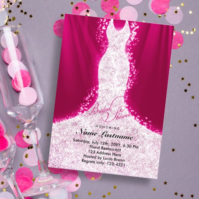 Faux Glitter Dress on Pink Bridal Shower Invite (Creator Uploaded)