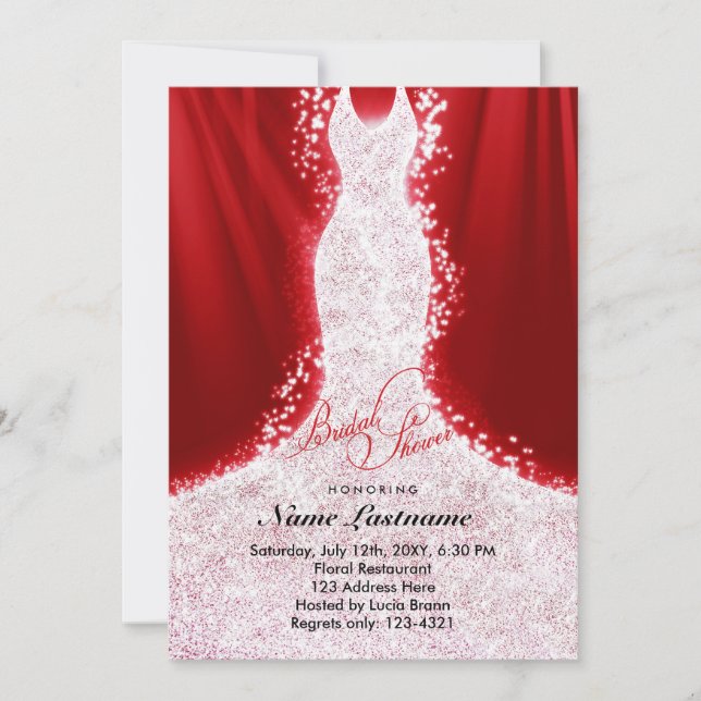 Faux Glitter Dress on Red Bridal Shower Invite (Front)