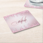 faux glitter drip rose gold monogram square paper coaster<br><div class="desc">customised text design with a mix of glam glitter and rose gold colours. The monogram can be edited.</div>