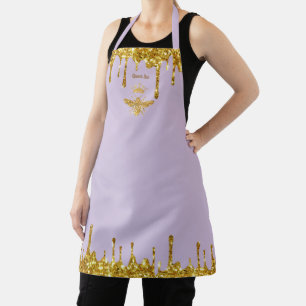 faux glitter drips queen bee on lavender apron