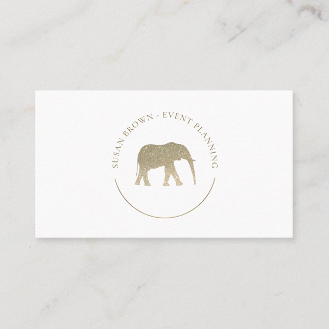 Faux Glitter Elephant Logo Business Card (Front)