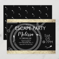 Faux Glitter Escape Room Birthday Party Black Gold