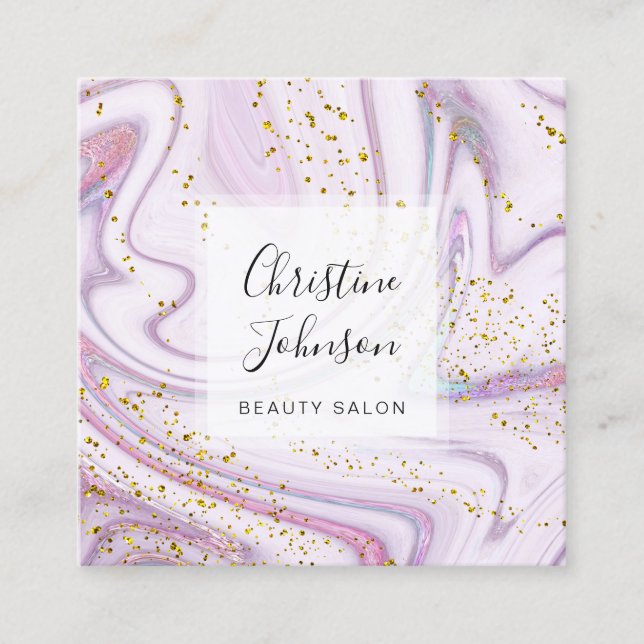 FAUX glitter fluid marble art Square Business Card (Front)